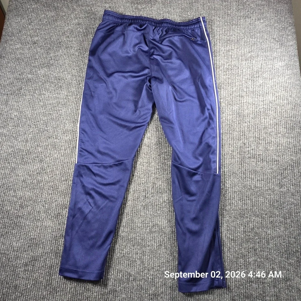 Umbro Mens Navy Blue Soccer Training Track Pants Large Zipper Pockets White Trim